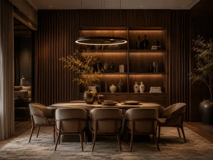 Elegant dining interior featuring premium architectural woodwork